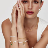 Pearl Birthstone Cross Charm Bracelet